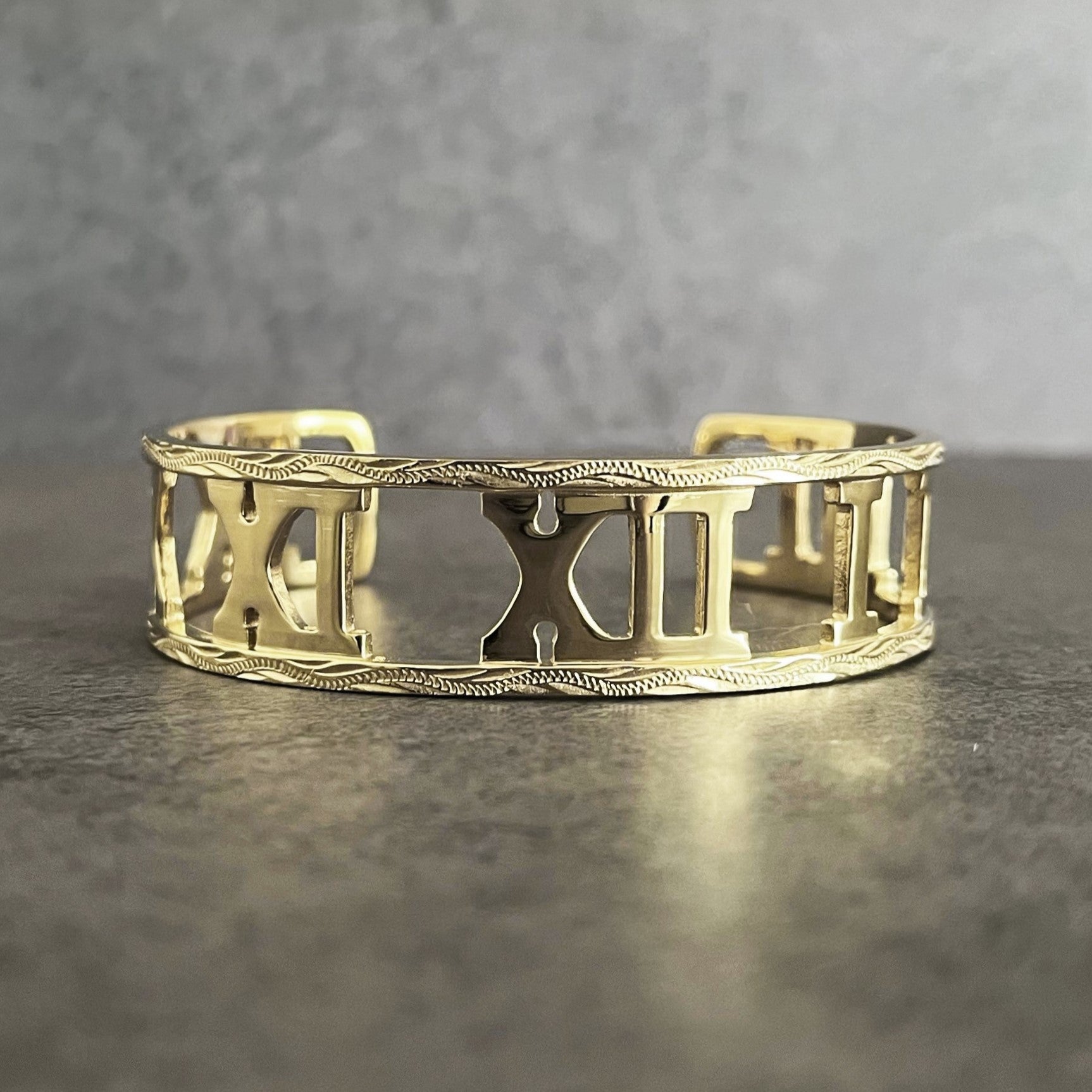 Halo.  HAWAIIAN JEWELRY "Roman Numerals" BANGLE (gold)