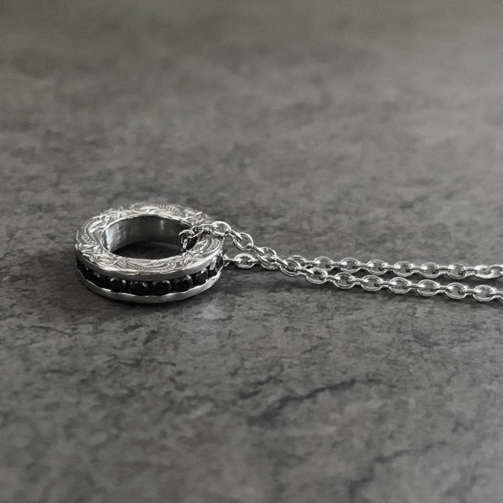 Halo. HAWAIIAN JEWELRY "Eternity Ring" PENDANT(Black CZ)