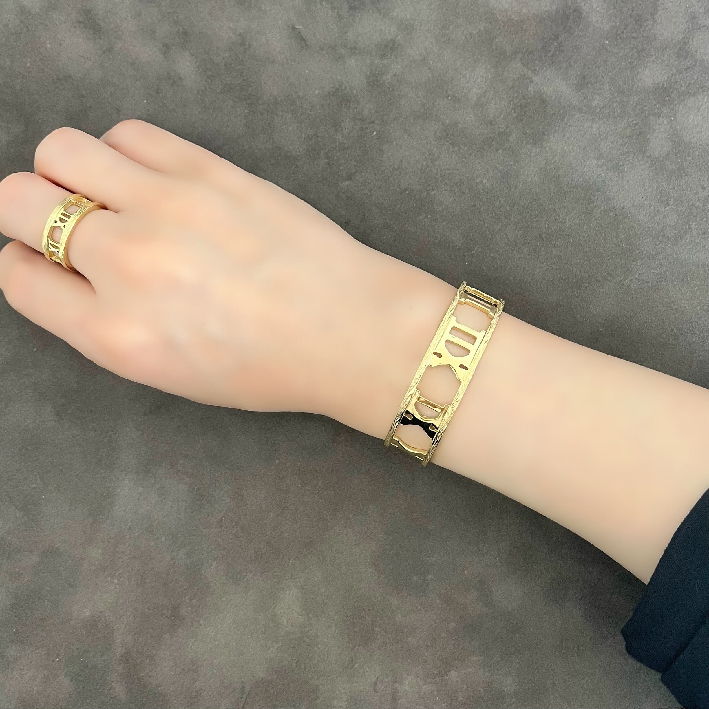 Halo.  HAWAIIAN JEWELRY "Roman Numerals" BANGLE (gold)